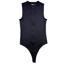 Abercrombie Fitch Soft AF Bodysuit L Black Ribbed Knit Sleeveless Zip Closure