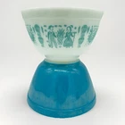Set Of 2 Pyrex Teal Blue White Amish Butterprint Bowl Mixing 401  Small 1.5 Pint
