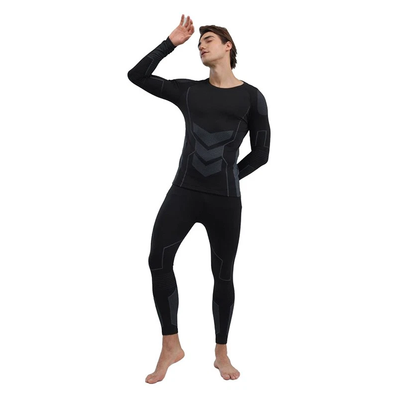 Mens Thermal Underwear Set Shirt Pants Slim Fit Top Bottom Set Black M