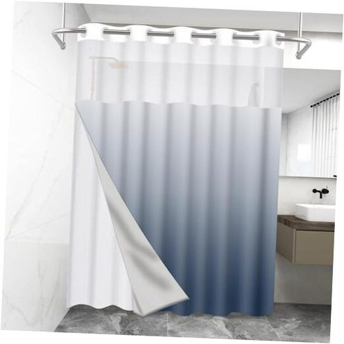 NO Hook Ombre Blue Shower Curtain with Snap-in Liner Set, Modern Design Hotel