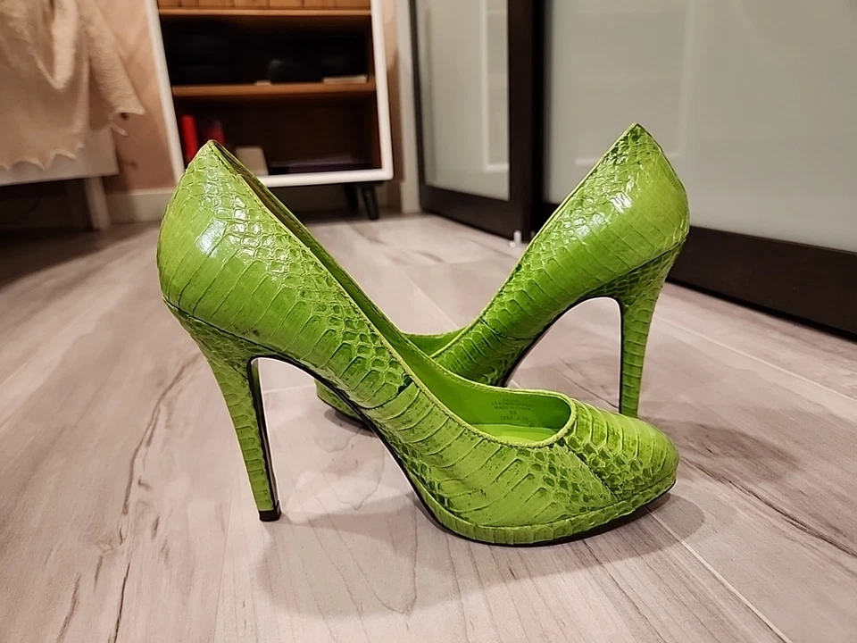 Sapatos de salto agulha Ralph Lauren feminino couro verde pele de cobra Kailee tamanho 8B - Imagem 4 de 4