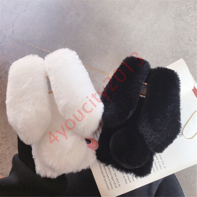Bling Glitter Diamond Cute Plush Bunny Fluffy Rabbit Fur Soft Phone Case Cover