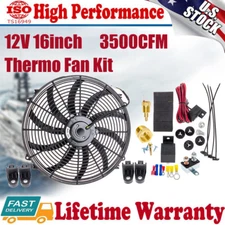 Universal 16" Electric Radiator Cooling Fan High CFM Thermostat Relay Switch Kit