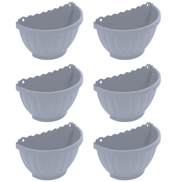6 x Soft Grey Wall Hanging Flower Basket Fence Pot Window Indoor Outdoor Balcony