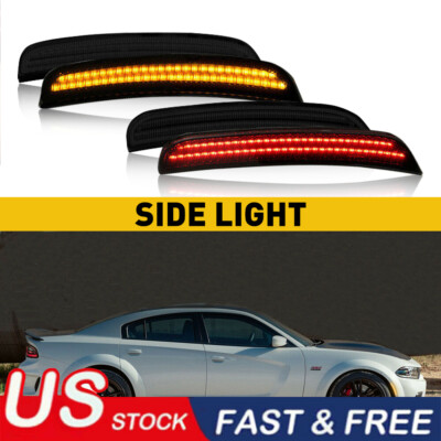 4PCS LED Side Marker Lights Front Rear For 2015-2021 Dodge Charger Smoked Lens