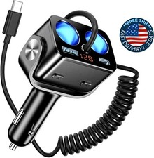 Adaptador de cargador de coche USB C 5 en 1 con cable en espiral de 1,5 m