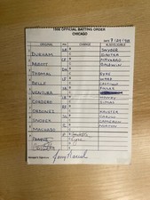 7/29/98 Jerry Manuel White Sox Signed Game Used Lineup Umpire Card B360