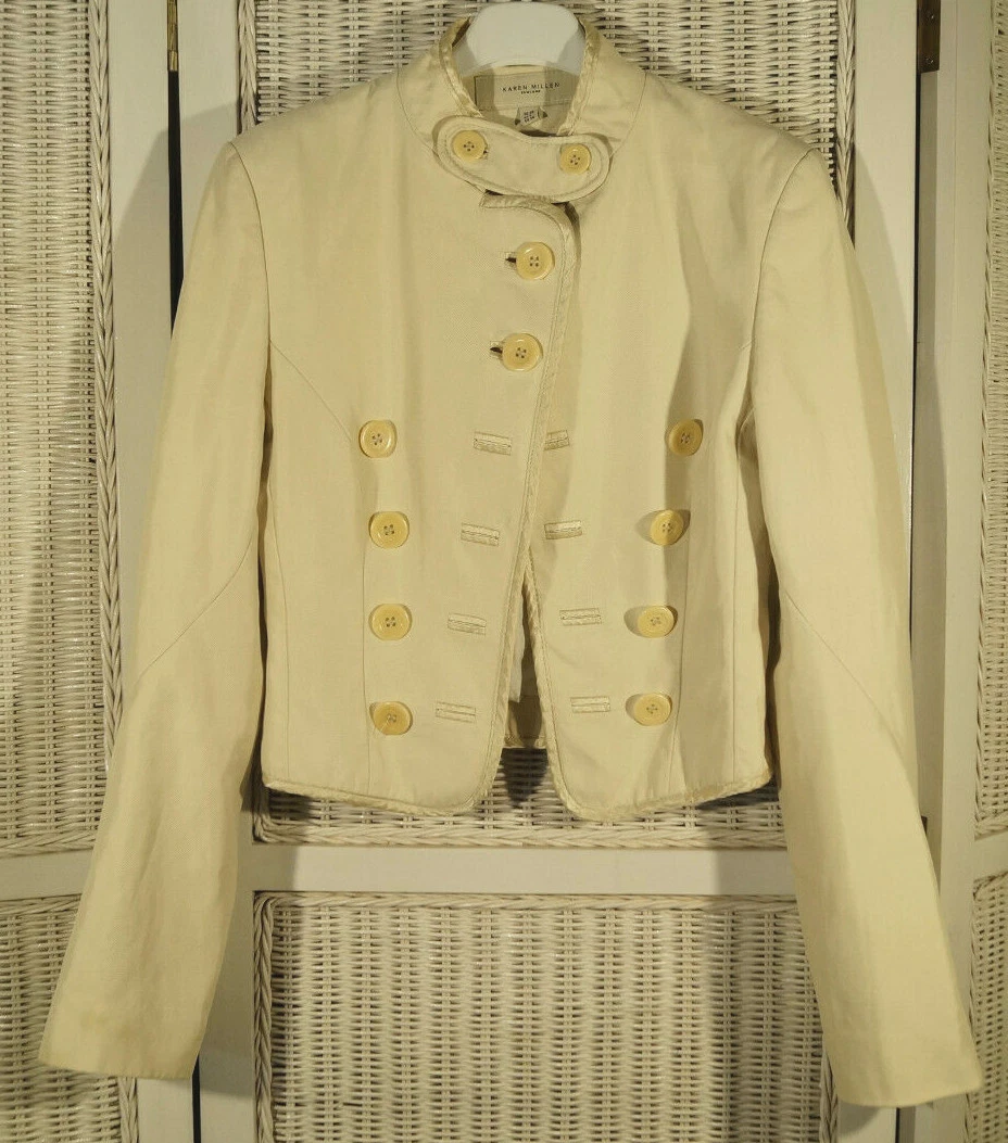 KAREN MILLEN Military Style Cropped Jacket Women s UK10 EU38 M Chic Ivory Blazer