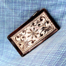 Western Scroll Dress Belt Buckle Etched Pressed Metal Inlay Vintage 80s .SHY474