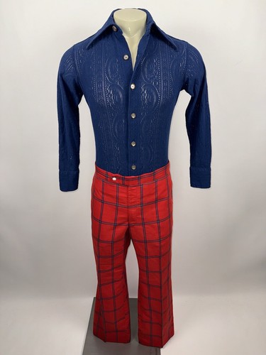 Vintage Jaymar Pants Mens 70s Hippy Beatnik Leisure Suit Disco Plaid MCM 38 29 - Picture 7 of 16