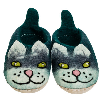 Eco Friendly Natural Sheep Wool Felted Handmade Cat Shape Slippers