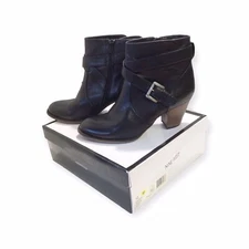 Nine West Boots Womens 10 M Ankle Booties Block Heels Faux Leather Zippers