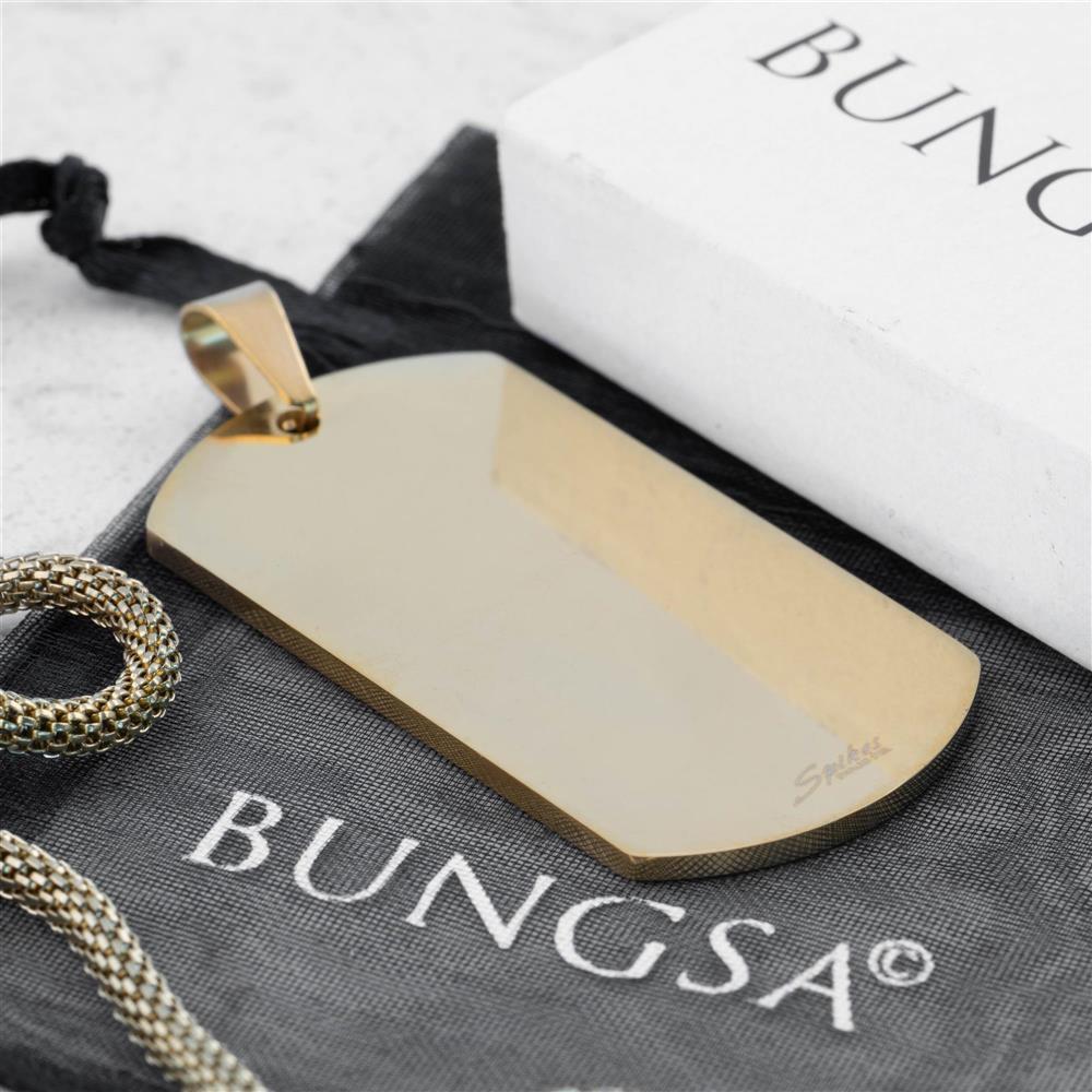 Bungsa Dog Tag Erkennungsmarke - Gravierbarer Edelstahl Anhänger | Mehrfarbig, 50x27mm | Mit Kettenverschluss