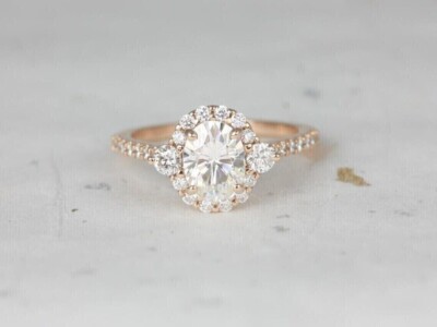 200 Ct Oval Cut Simulated Diamond Engagement Halo Ring 14K Rose White Plated