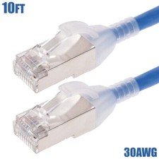 10FT Cat6A RJ45 Network LAN Ethernet Shielded Patch Cable Slim Cord 30AWG Blue