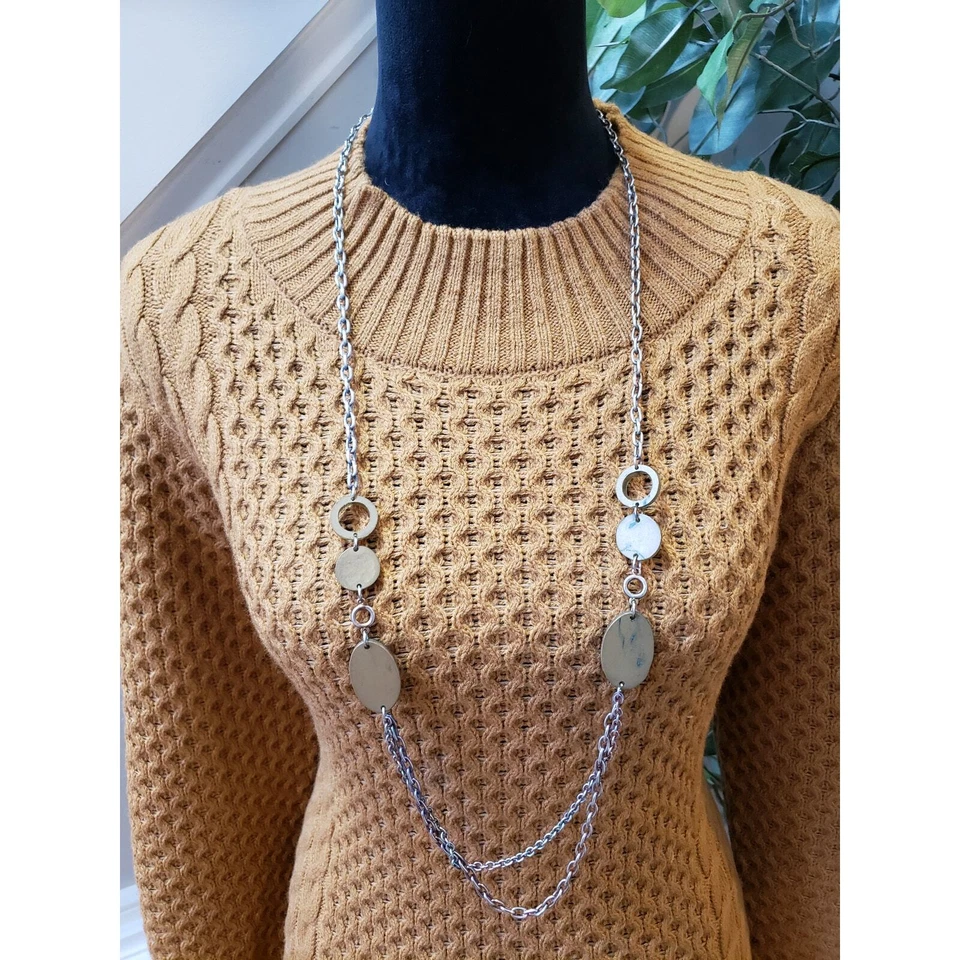 Vestido Suéter Sandra Darren Mujer XL Marrón Acrílico Texturizado Tejido con Cable Cuello Redondo Foto 3 de 4