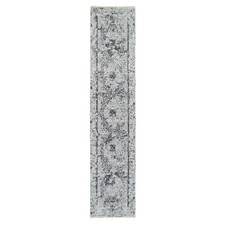 2'7"x12' Gray Wool/Silk Hand Knotted Erased Zoroastrian Design Runner Rug R64837
