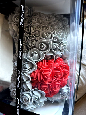 Artificial Fake Gray Red Rose Flower Teddy Bear Toy Wedding Party Birthday  Gift