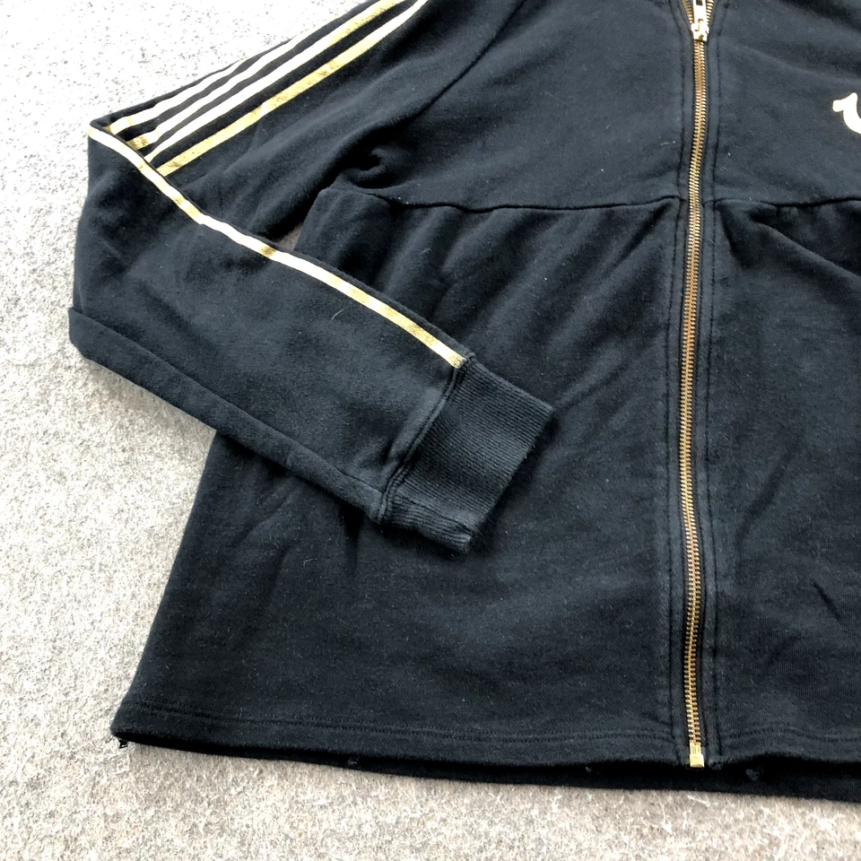 True Religion Jacket Womens Large Black Gold Jacket Hooded Full Zip - Image 2 of 4