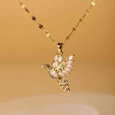 Fashion Rhinestone 18K Gold Plated Hummingbird Pendant Necklace Jewelry Women