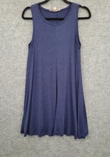 Loft Tank Dress Womens XS Sleeveless Round Neck Stretch Swing Blue Jersey Midi