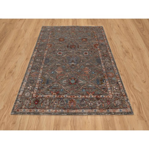 5'x7' Cedar Brown Leaf and Flower Design Hand Knotted Wool and Silk Rug G91133 - Bild 2 von 8