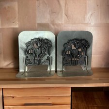 Vintage Metzke Pair of Pewter Book Ends African Antelope 1974 Cut outs Metal