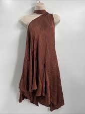 by Anthropologie Women's Camel Brown Asymmetrical Slip Midi Dress Size Small