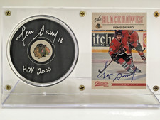 DENIS SAVARD CHICAGO BLACKHAWKS PSA/DNA SIGNED PUCK AND 2012 PANINI SIGNED CARD