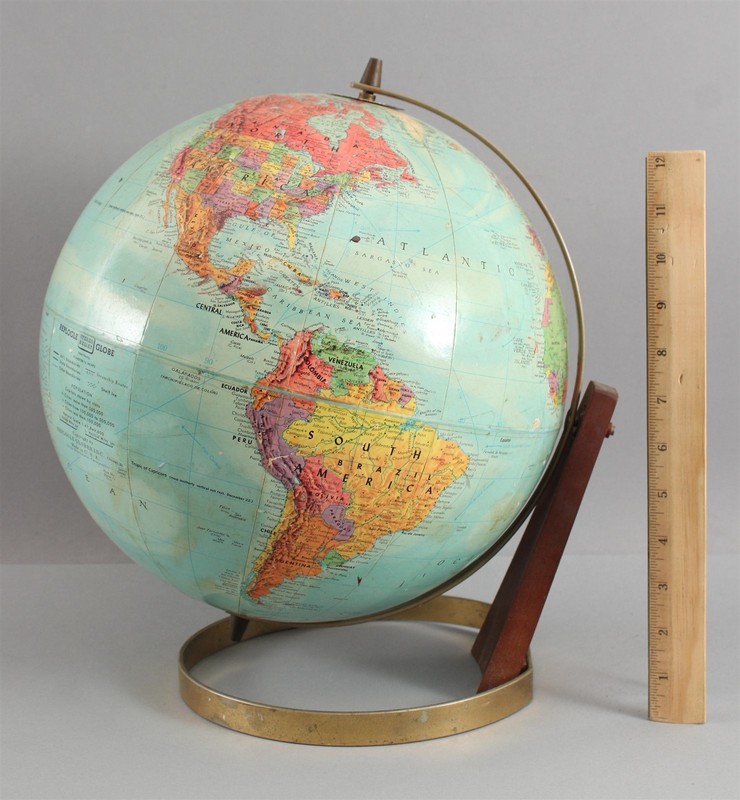 Vintage 1950s Mid-Century Modern REPLOGLE 12-Inch Terrestrial World Table Globe