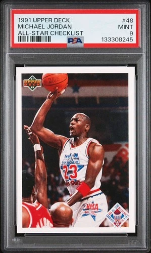1991 Upper Deck MICHAEL JORDAN All Star Checklist Card #48 PSA 9