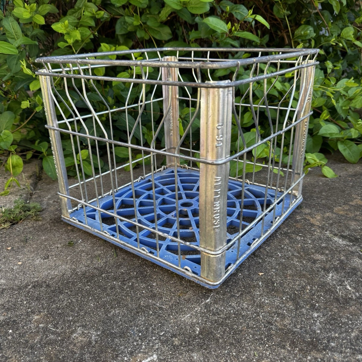 Vintage Alpenrose Dairy Metal Milk Crate Blue Insert Galvanized