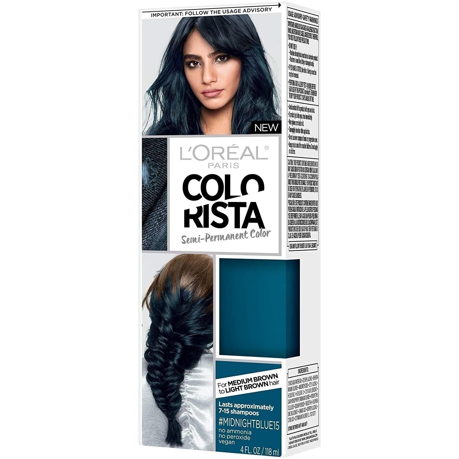 L'Oreal Paris Colorista Semi-Permanent Hair Color for Brunette Hair, Midnight...