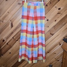 Rare Vintage 70s Plushbottoms High Waisted Rainbow Plaid Bell Bottoms 25"