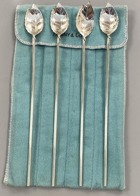 Tiffany & Co Sterling Silver 925 Leaf Straws Spoons Mint Julep Set