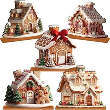 Chunful 5 Pcs Gingerbread Christmas Table Decorations Wooden Gingerbread House D
