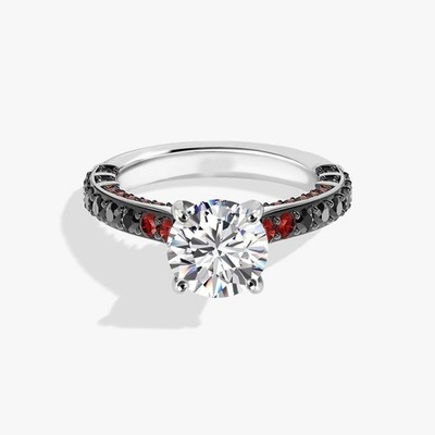 Galaxy Star Round Cut Moissanite Black Spinel and Garnet Women's Engagement Ring
