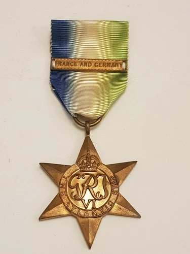Original British WWII WW2 Atlantic Star Medal + "France and Germany" Clasp