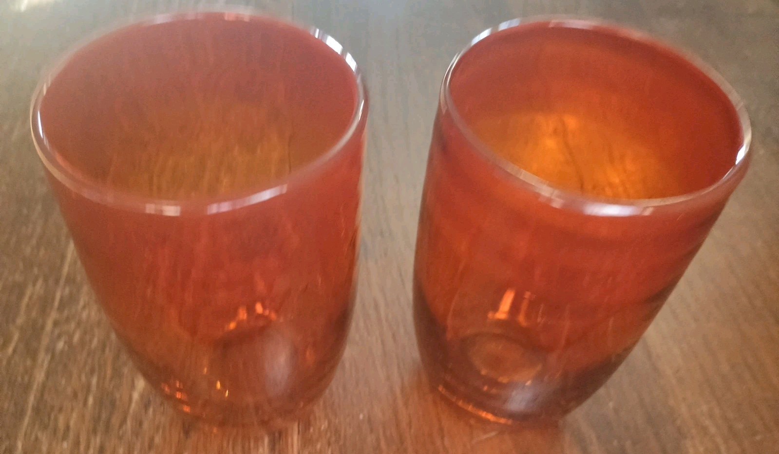 Vtg lot Blenko Set Of Handcrafted Art Glass Vivid Tangerine Pinched 6” Tumblers