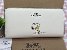 COACH x PEANUTS Long Wallet Snoopy Woodstock Leather Zip White New