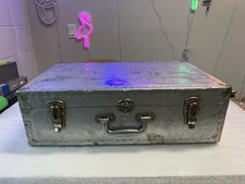 Vintage Riveted Aluminum Suitcase - 21.5” X 14”x X 7” - DENTED STAINED DAMAGED