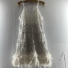 SHEIN Women’s White Party Dress With Fringe And Feathers Size XL(12)