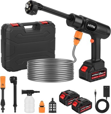 MYPIN Tragbarer kabelloser druckreiniger mit Zwei 21V Akku, 600 PSI druckreinige