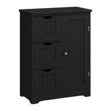Wooden Floor Cabinet Side Storage Organizer Bathroom Furniture w/3 Drawers Black