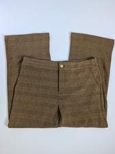 Michael Kors Knit Flared Pants Brown Plaid Stretch M Medium Retro 70s Style 28x2