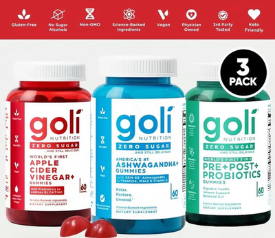 #ad #ad 3 Bottles Goli Zero Sugar Best Seller Trio Set Gummies 60 Counts Per Bottle $21.06