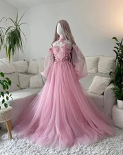 Vintage Pink Tulle Wedding Lace Appliques Corset Dresses Dreamy Bridal Gowns