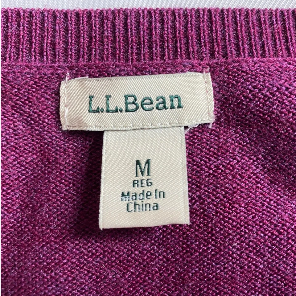 L.L. Bean Merino Wool Sweater Purple Rounded Hem Jewel Tone Medium Preppy - Image 3 of 4