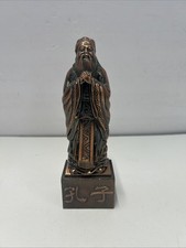 7.5” Confucius Statue Chinese Scholar Bronze Tone Hollow Base Asian Decor 
