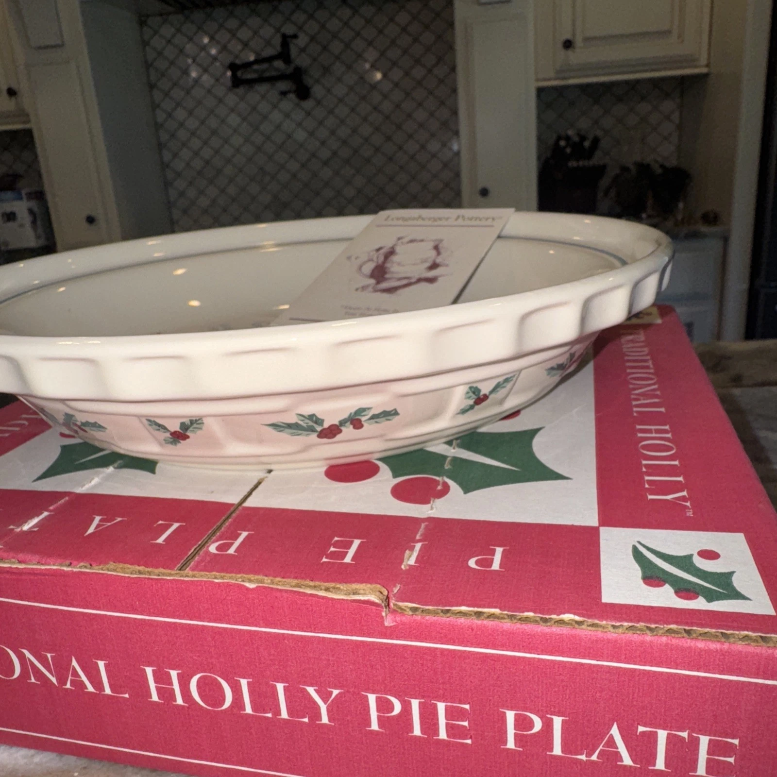 Longaberger Pottery Traditions Holly Pie Plate Dish New In Box